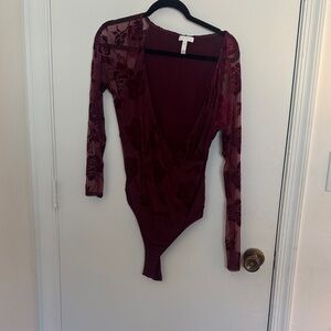 Leith Deep Red Floral Bodysuit